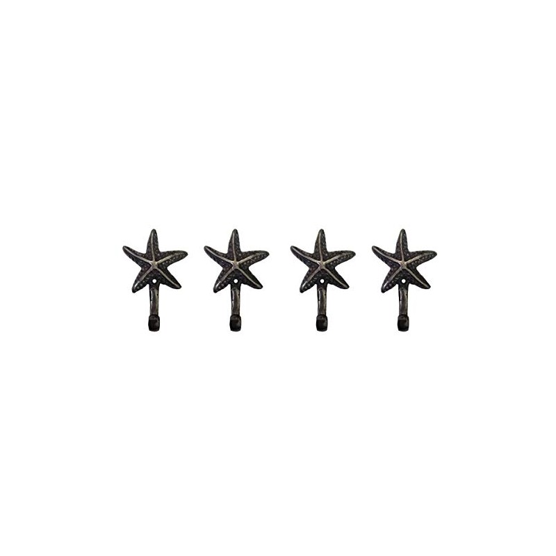 Nautical Tropical Polished Iron Starfish Wall Hook, Set of 4