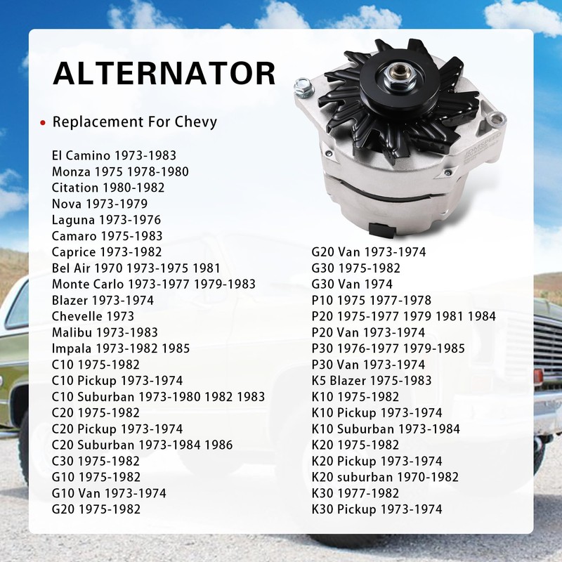 Alternator High Output 105Amp 1-Wire 10SI Self-Exciting Replacement For SBC