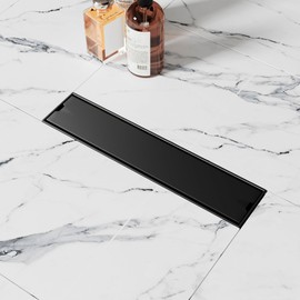 Agabok 12 inch Linear Shower Drain, Black Shower Drain with Reversible 2-in-1 Cover Tile Insert Grate, SUS304 Stainless Steel Rectangle Floor Drain, Linear Drain with Adjustable Feet for Shower Room