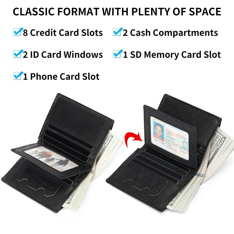 SENDEFN Men's Leather Wallet with RFID Protection - Men's Wallet