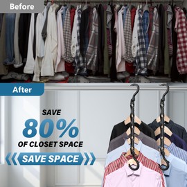 24 Pack Hangers Space Saving Magic Plastic Hanger Organizer Shirt Space Saving Hangers, Multi Clothes Hangers Space Saver for Closet Organizers Storage College Dorm Room Essentials, Black
