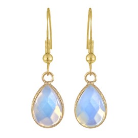 AeraVida Fantasy Fairy Dewdrops Blue Moonstone and Gold-Plated Silver Dangle Earrings