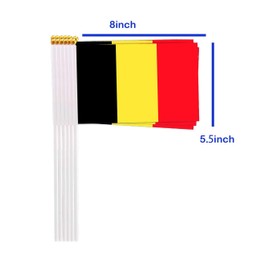 25 Packs Small Belgium Flags on Handheld Stick，Miniature Belgian Flag for Outside,4x6 Inch Mini Hand Held Banner with Golden Topper,Patriotic Decorations