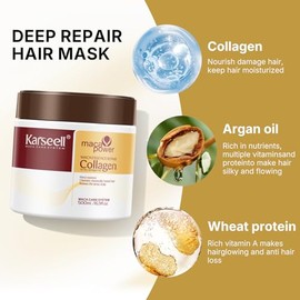 Karseell Mascarilla Capilar de Colágeno 2x500ml para Cabello Seco Dañado | Con Aceite de Argán, Tratamiento Acondicionador Profundo, Para Cabello Encrespado, Para Cabello Decolorado o Grueso