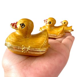 Set of 3 Cute Duck Family Duck Trinket Box Hinged Hand-Painted Ring Holder Storage Jeweled Duck Figurine Animal Dresser Decor