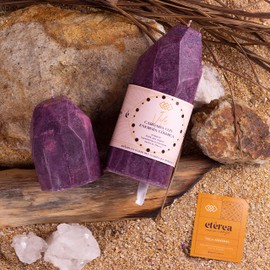 ETEREA - Juego de 2 Velas en forma de Cuarzo Amatista - ETV0003 - De Cera de Palma Natural Sustentable Intencionada