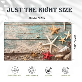 SPUNKER Door Mat,Beach Seashell Starfish Front Doormats 17''x30'',Blue Wooden Indoor Outdoor Entrance Welcome Mat,Low-Profile Floor Rugs for Entry Patio