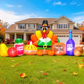 KOOY 8FT Thanksgiving Inflatables Decorations Blow Up Turkey Pumpkin with LED Lights for Fall Autumns Harvest Happy Thanksgiving Festival Outdoor Outside Indoor Lawn Holiday Décor