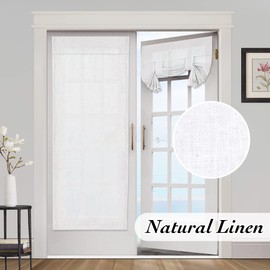 PrinceDeco Natural Linen Door Curtain Light Filtering Front Door Curtain Sliding Door Curtains Privacy Assured Room Darkening Curtains for French Door Tie Up Shade,26 x 68 inches, 1 Panel, Pure White