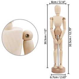 Kurtzy 30.5cm/12 inch Wooden Human Body Drawing Mannequin with Stand - Flexible Joints Artist Manikin Wood Model - Articulated Unisex Art Figure for Sketching & Painting - Perfect for Home Decoration