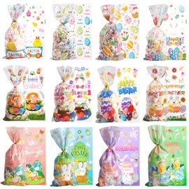 YimeBand 150 Pieces Easter Cellophane Bags Easter Plastic Treat Favor Bags Easter Candy Treat Goodie Bags with 180 PiecesTwisted Ties 12 Assorted Styles Candy Treat Bags for Easter Party