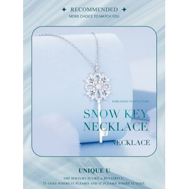 PAHALA 925 Sterling Silver Snowflake Shape Key With Crystals CZ Pendant Necklace Wedding