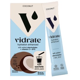 ViDrate Electrolytes Powder - Hydration Sachets Packed with Vitamins - Zero Sugar Rehydration Sachet with No Artificial Sweeteners & Preservatives by ViDrate - Coconut Large Pack, 20 Electrolytes Sachets