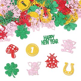 DPKOW Happy New Year Confetti New Year's Eve Confetti Shamrock Pig Horseshoe Confetti, Lucky Confetti