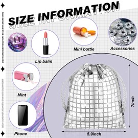 Locmeo 8 Pcs Disco Sequin Hangover Bag, Drawstring Hangover Pouch Bachelorette Gift Bags Recovery Kit Bag for Retro 70s 80s 90s Disco Wedding Bridal Shower Bachelor Party Favors