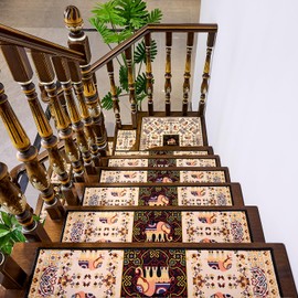 Krifey Stair Treads Non Slip for Wooden Steps, 15 Pack 30" X 8"Indoor Stair Carpet Runner Peel and Stick Stair Risers Self Reusable Staircase Rugs for Kids and Pets