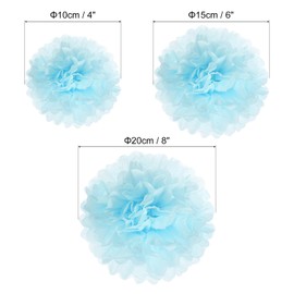 PATIKIL 4"/6"/8" Tissue Pom Poms Flowers, 12 Pack Paper Flower Ball for Wedding Bridal Shower Birthday Bachelorette Party Backdrop Decoration, Light Blue