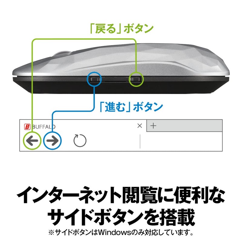 Buffalo BSMBW535NSV Wireless Mobile Mouse, 2.4 GHz Receiver, FLEXUS, Thin,