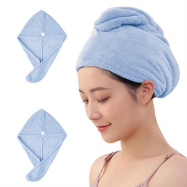 AGKXHDEC 2 Packs Microfiber Towel, Hair Turbans for Wet Hair, Drying Hair Wrap for Women (Blue,Blue)