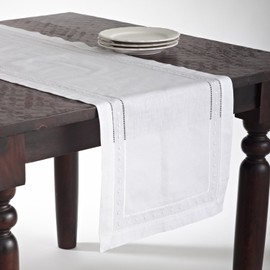 Fennco Styles Hand Hemstitched and Embroidered Swiss Dot Table Runner. (16"x72" Rectangular, White)
