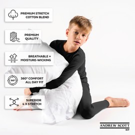 Boys Long Sleeve Performace Tops| Base Layer All Season Cotton Stretch Color Shirts| Multi Packs -Colors