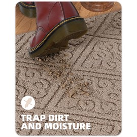 Color&Geometry Door Mat Indoor Entrance Dark Beige 17x30, Non Slip Absorbent Dirt Trapper for Inside Entry Way, Low Pile Small Door Rug for Front/Back Door, Easy Clean Doormat (Rolled-Up No Creases)