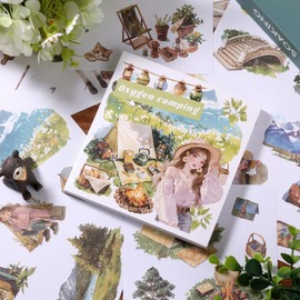 Auguro 50 Sheets Outdoor Scrapbooking Camping Stickers 200 Pre-Cut Washi Stickers Camping Sticker Scrapbook Supplies Collage Decorative DIY Arts Craft Making