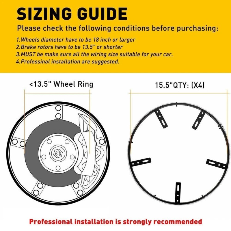 Gearzaar Set 4x 15.5'' RGB Wheel Ring Light LED Kit