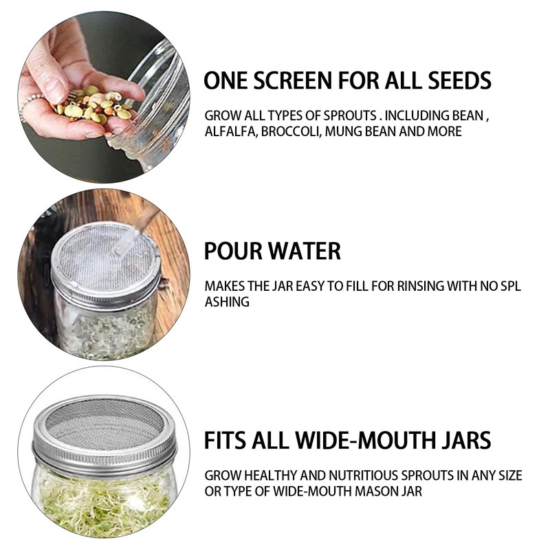 Germinator Jar Lids Mason Jar Sprout Lids 04 Stainless Steel