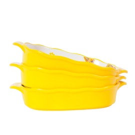 HomePop Oval Ceramic Baking Dish with Double Handles, 10.5" X 6" Baking Pan - Oval Yellow(Set of 3)