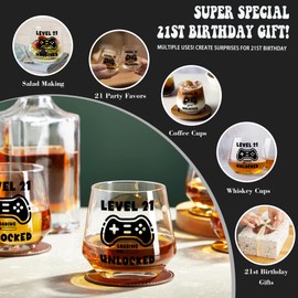 JUSTOTRY LEVEL 21 UNLOCKED Birthday Drink Shot Glass - 21st Birthday Gifts for Him or Her 11oz Drinking Best 21 Birthday Decorations Cool Gifts Idea for Men Him 21 Decorations