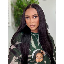 Domiso Yaki Straight Wear and Go Glueless Wigs Human Hair Pre Plucked Pre Cut Pre Bleached Tiny Knots 8x5 Yaki Straight Lace Front Wigs Human Hair for Women 180% Density Beginner Wig 24 Inch