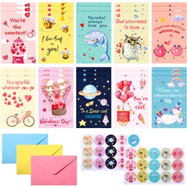 30 Set Kids Valentines Day Card Bulk Classroom Valentine Cards Bulk with Stickers and Envelopes Kids Valentine's Day Greeting Cards for Valentine's Gifts Exchange School Classroom Prize (Cute Style)
