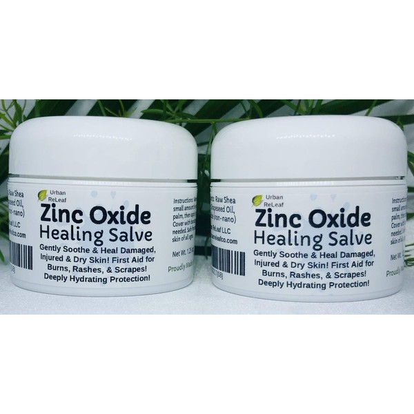 Urban ReLeaf Zinc Oxide Salve Set of 2! Gently Soothe & Heal Damaged, Injured & Dry Skin! First Aid, Burns, Rashes, Scrapes! Deeply Hydrating Protection. 100% Natural! Safe for All Delicate Skin!