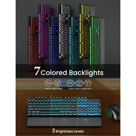 Wireless Keyboard and Mouse Backlit - Typewriter Keyboard with Magnetic Wrist Rest, Retro Round Keycaps, Light Up Letters, 2.4GHz Cordless Combo for Mac, Windows, PC, Laptop, Trueque [Upgraded]