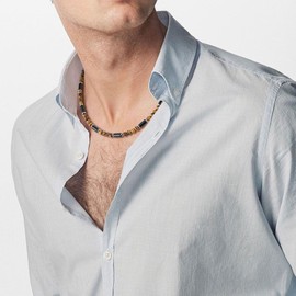 GAVU OT Clasp Crystal Necklace for Men Beaded Necklace, Tiger Eye Necklace for Men 20"