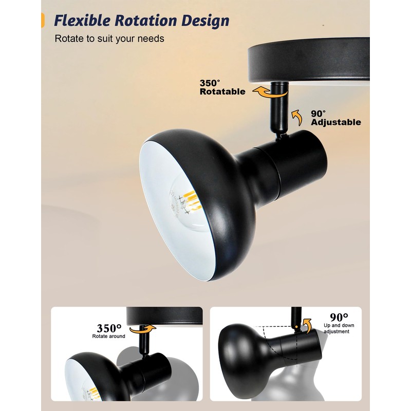 LTBLIGHT Black Track Lighting, 3-Head Adjustable Complete Track Lighting Kits,Metal