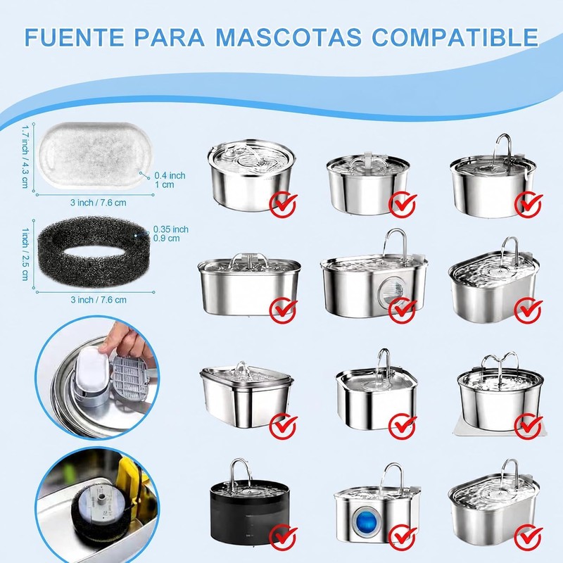 12 Pcs Filtros para Fuentes para Gatos de 67 oz