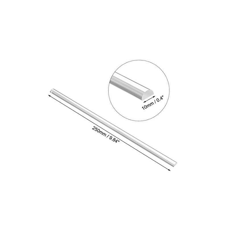 sourcing map 10mmx5mmx250mm Transparent Clear Solid Acrylic Semicircle Rod PMMA