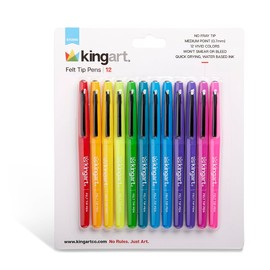 KingArt Studio Felt Tip Pens, Medium Point, Set 12 Unique Bright Colors