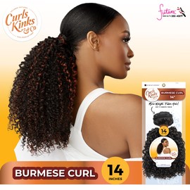 Sensationnel Curls kinksandco synthetic bundles - burmese curl quick weave hair or pony styles for natural 3c to 4c hair textures - 1 pack (14 inch, 2 DARKBROWN)