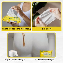 Feather Lux Flushable Toilet Wipes with Micellar Water - 40 Wet Wipes Flushable, Cocoa & Shea Butter | Large Toilet Wipes Flushable for Adults | Moist Toilet Wipes | Biodegradable Wipes Eco-Friendly.