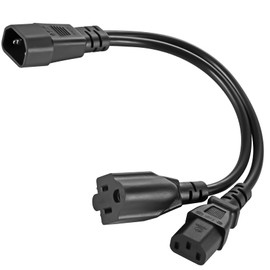 VSEER IEC 320 C14 to C13+NEMA 5-15R Y Splitter Short Power Plug Cord Single C14 Male to C13/NEMA 5-15R Female Y Split Adapter Cable Black 1FT