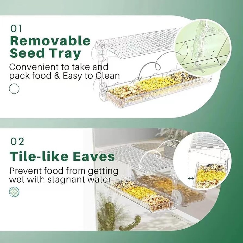 Window Bird Feeder for Outdoors with Large Feeding Trays, Clear