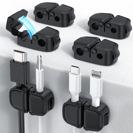 6 Pack Magnetic Cable Clips [Cable Smooth Adjustable] Cord Holder, Under Desk Cable Management, JCZT Adhesive Wire Holder Keeper Organizer for Home Office Nightstand Car Wall Desktop Black