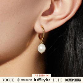 Ana Luisa Frida Pearl Huggie Hoops - 14K Gold Plated & Silver Rhodium Plated Drop Hoop Earrings with Freshwater Pearls - 2-in-1 Unique Design - Hypoallergenic, Water-Resistant, Tarnish-Free
