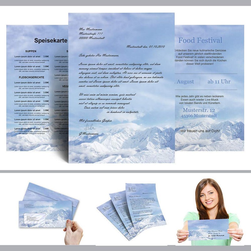 25 Envelopes (Without Window) Winter Motif, Mountains in the Snow