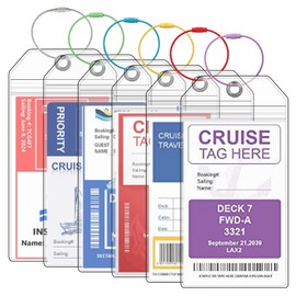 6 Pack Luggage Tags for Cruise Ship Essentials,for Celebrity Cruise Necessities,Princess, Carnival, Royal Caribbean and Ncl, Clear Cruise Luggage Tags with Zipper Seal