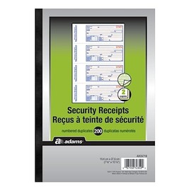 Adams Advanced Security Carbonless Receipt Book, 2-Part, Bilingual, 200 Sheets