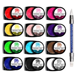 QIUFSSE 12 Colors Sculpture Painting Set, 3D Nail Art Set with Carved Painting Pen, Salon Creative DIY Gel Nails